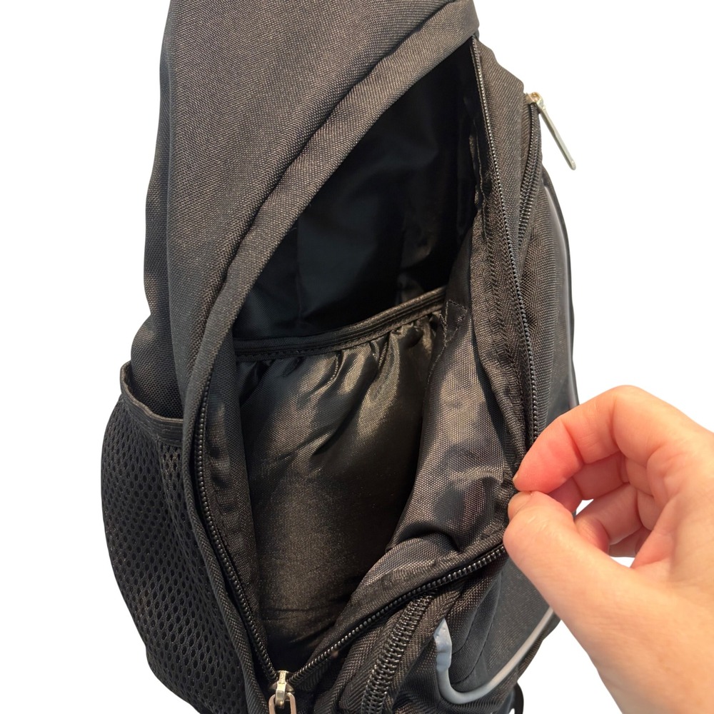 Black Sling Backpack Single Strap Crossbody Bag Reflective Trim Travel Daypack - Picture 6 of 10